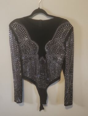 Black Embellished Long-Sleeve Bodysuit